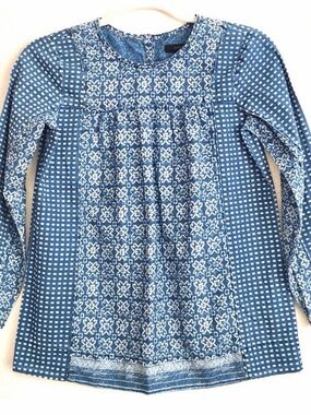 JCrew Size 4 Blue Patterned Long Sleeve Tunic Top Boho
